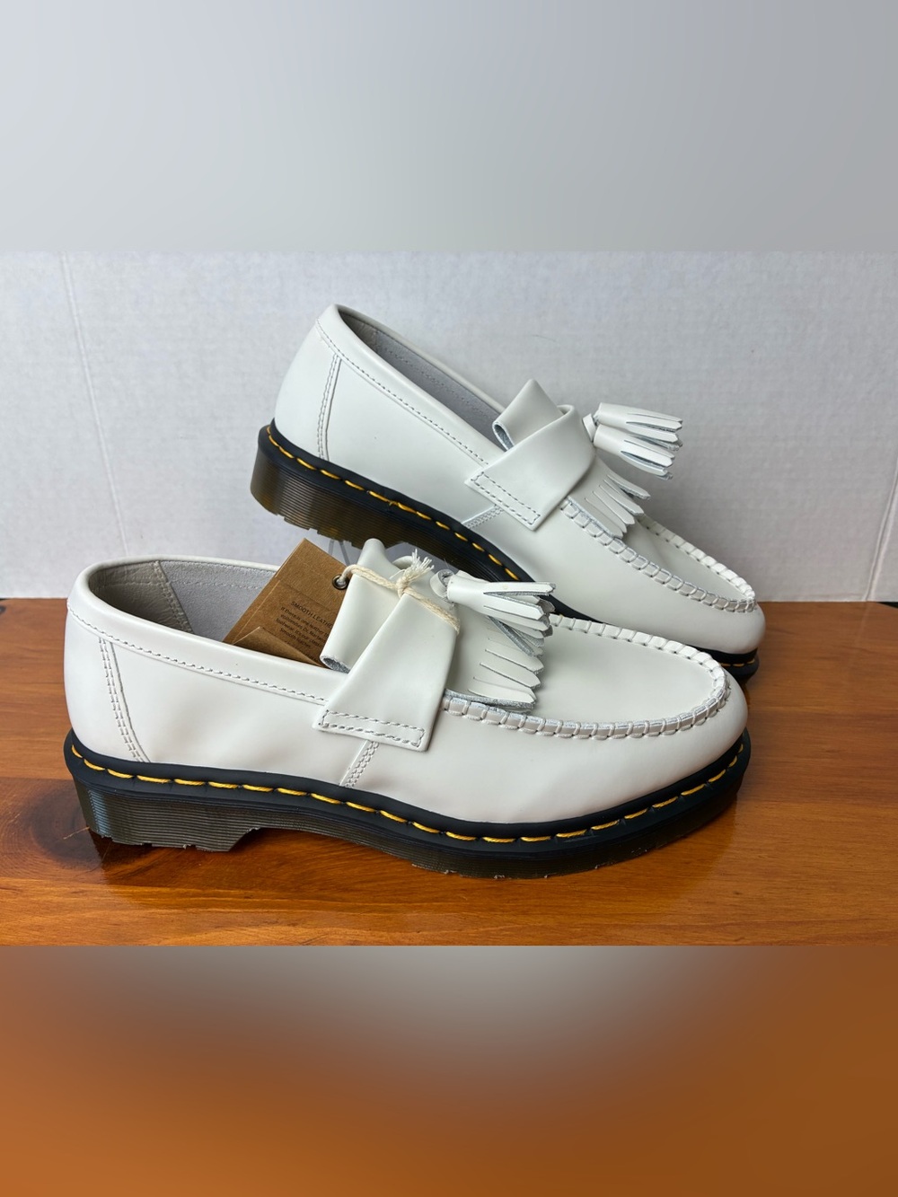 Dr. Martens Adrian Loafers Men’s 10 Women 11 White Leather Tassel Yellow Stitch